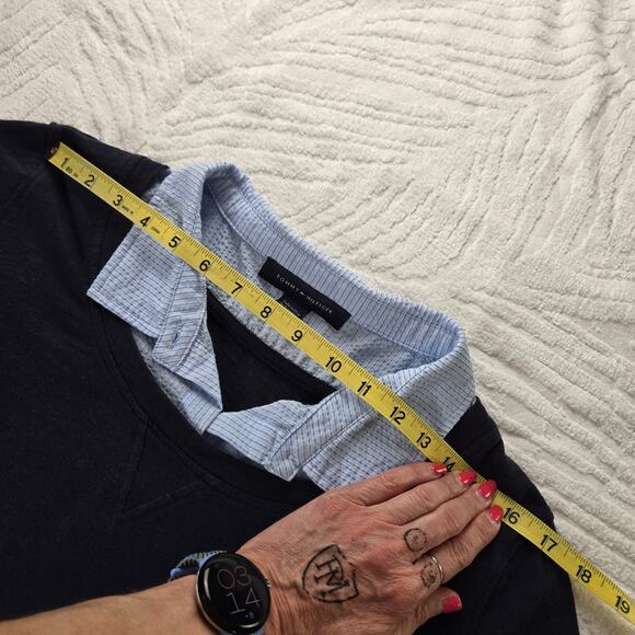 🎄 Tommy Hilfiger EUC sweater collared shirt combo long sleeve XL light blue - Picture 15 of 17